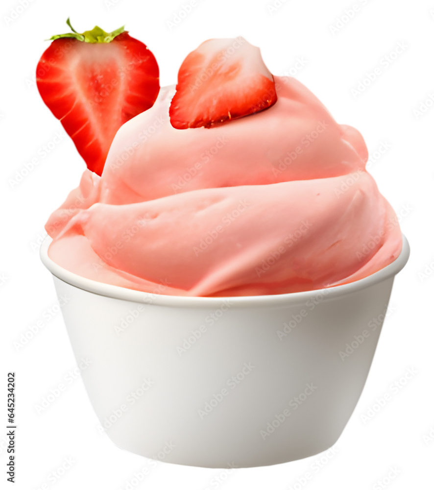 Mockup white ice cream pink texture strawberry topping scoop on white ...