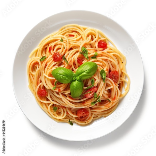 Plate with italian spaghetti with sause isolated on white background, Generative AI