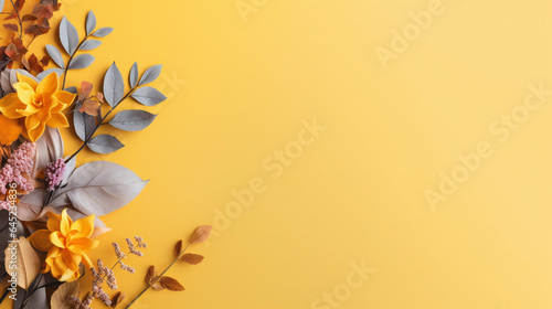 Creative season layout of colorful summer  spring  autumn and winter leaves and flowers.
