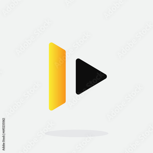 Play button for media app logo design with black and yellow color. Streaming service app Logotype. Multimedia player icon design element for Music and movie start sign, audio and video editor logo