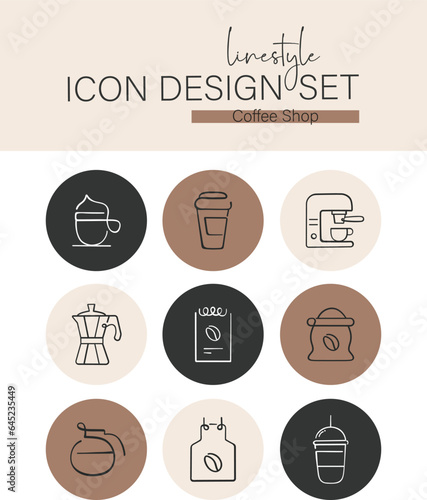 Linestyle Icon Design Set Coffee Shop