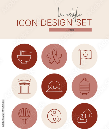 Linestyle Icon Design Set Japan