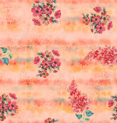flower and Colorfull Flowers background watercolor Textile Design - illustration
