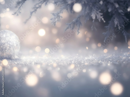 Blurred christmas bokeh in white and silver colors, glittering lights, magic atmosphere. New year greeting card, postcard with copyspace. © Neitiry