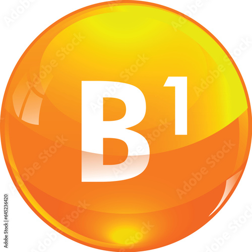 Vitamin B1 pill golden capcule icon.