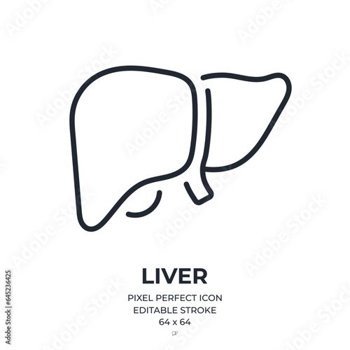 Liver human organ editable stroke outline icon isolated on white background flat vector illustration. Pixel perfect. 64 x 64.