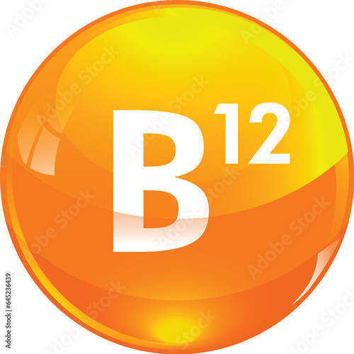 Vitamin B12 pill golden capcule icon.