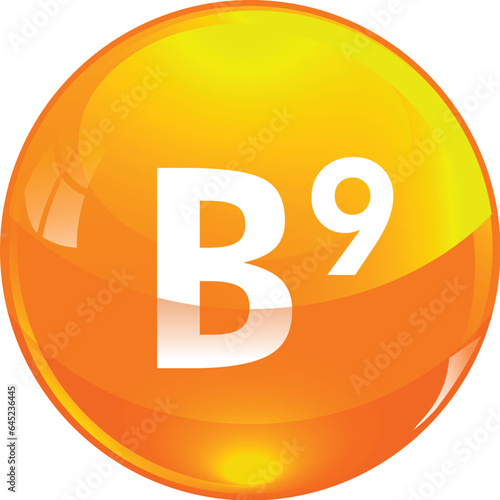 Vitamin B9 pill golden capcule icon.
