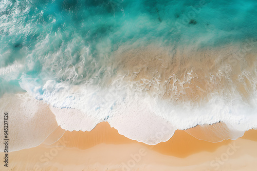 Aerial view of beautiful tropical beach with turquoise ocean waves.GenerativeAI.