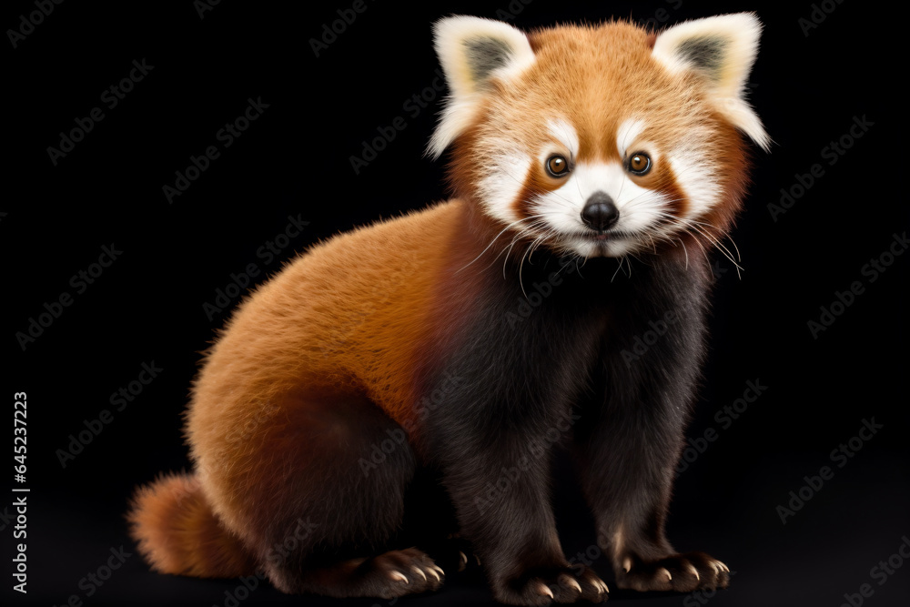Obraz premium a red panda sitting on a black surface