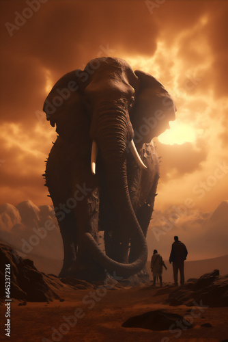Giant elephant at sunset