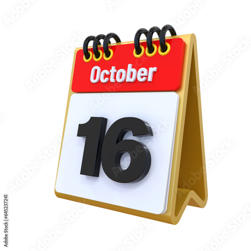 16 October Calendar icon 3d