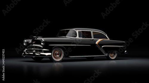 3D render of retro car wiht a black background