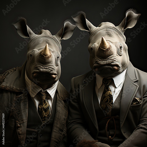rhinoceros in suit like human
