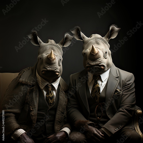 rhinoceros in suit like human photo