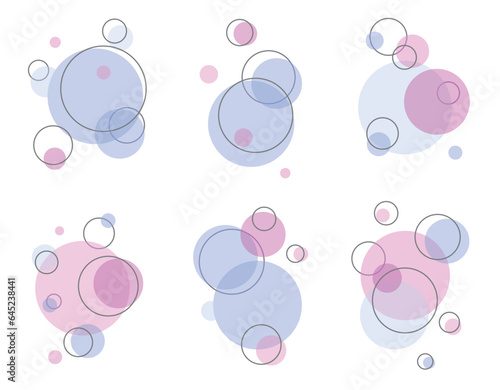 A set of flat bright soap bubbles with a line, volumetric illustration, cute colors, flat design. Soap foam, carbonated drink, oxygen bubble pictogram, vector illustration.