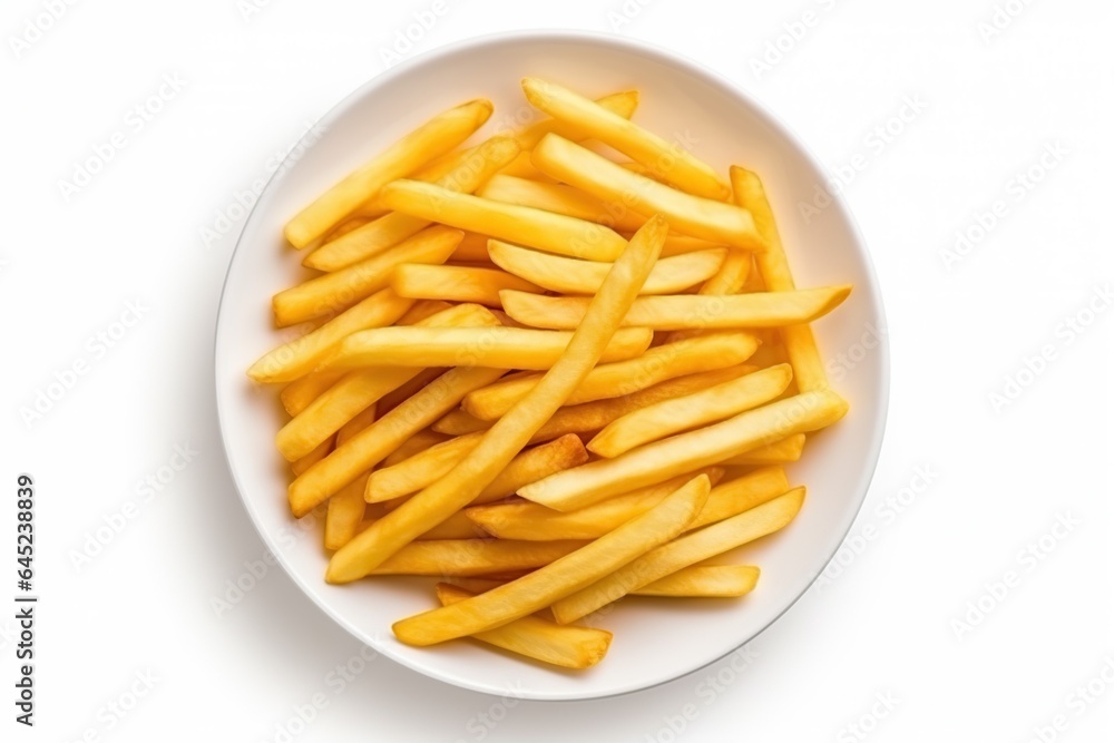 French fries in the plate isolated on white background, Generative AI French fries in the plate isolated on white background, Generative AI