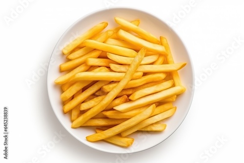 French fries in the plate isolated on white background, Generative AI