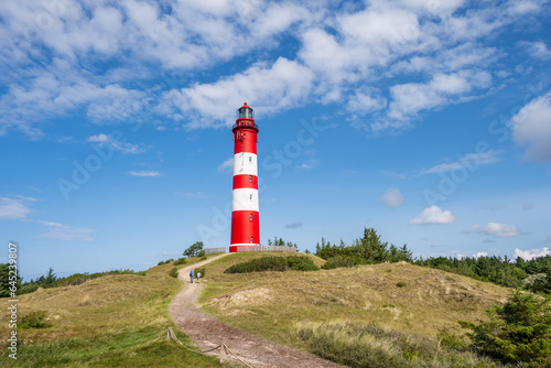 Nordseeinsel Amrum  in den D  nen der Leuchtturm vor blauem Himmel