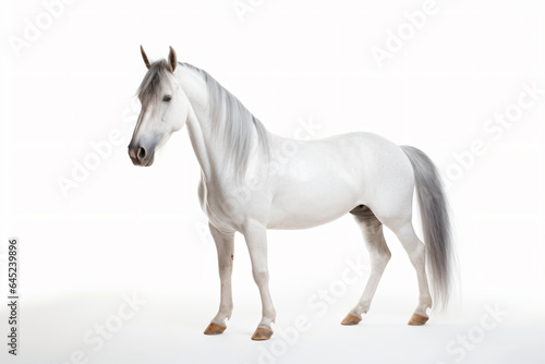 a white horse standing in a white room