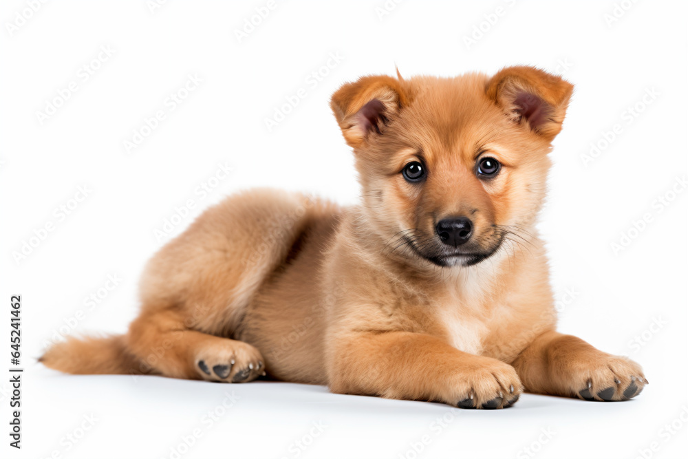 a small brown dog laying down on a white surface a small brown dog laying down on a white surface