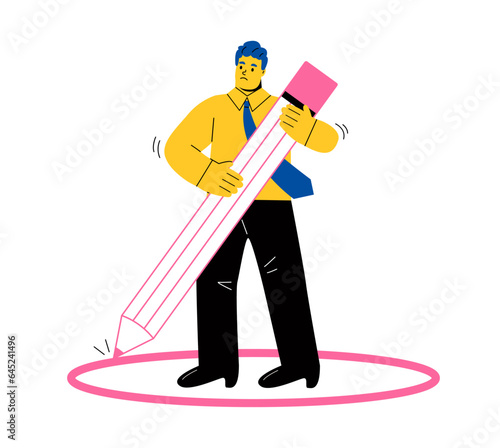 Business man drawing a circle around themselves. Personal boundaries concept. Flat vector illustration isolated on white background