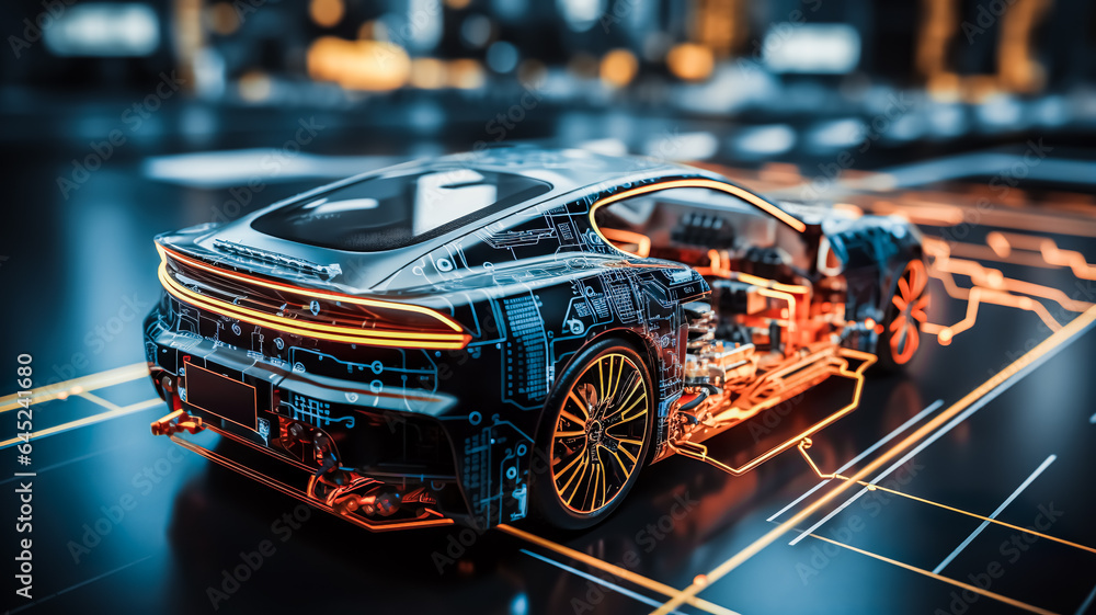 EV electric car system or futuristic automotive technology with connecting power control.super computer in modern machine.artificial intelligence development. EV electric car system or futuristic automotive technology with connecting power control.super computer in modern machine.artificial intelligence development.