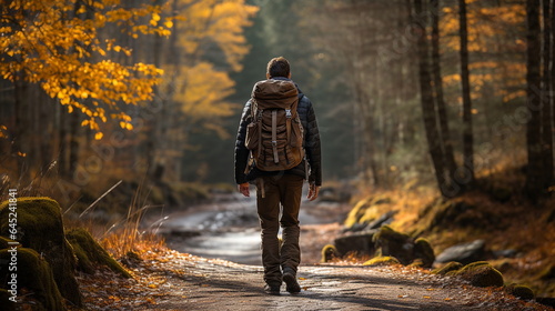 Person walking in autumn forest © Gambusino