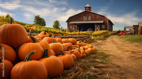 Classic farm with pumpkin harvest