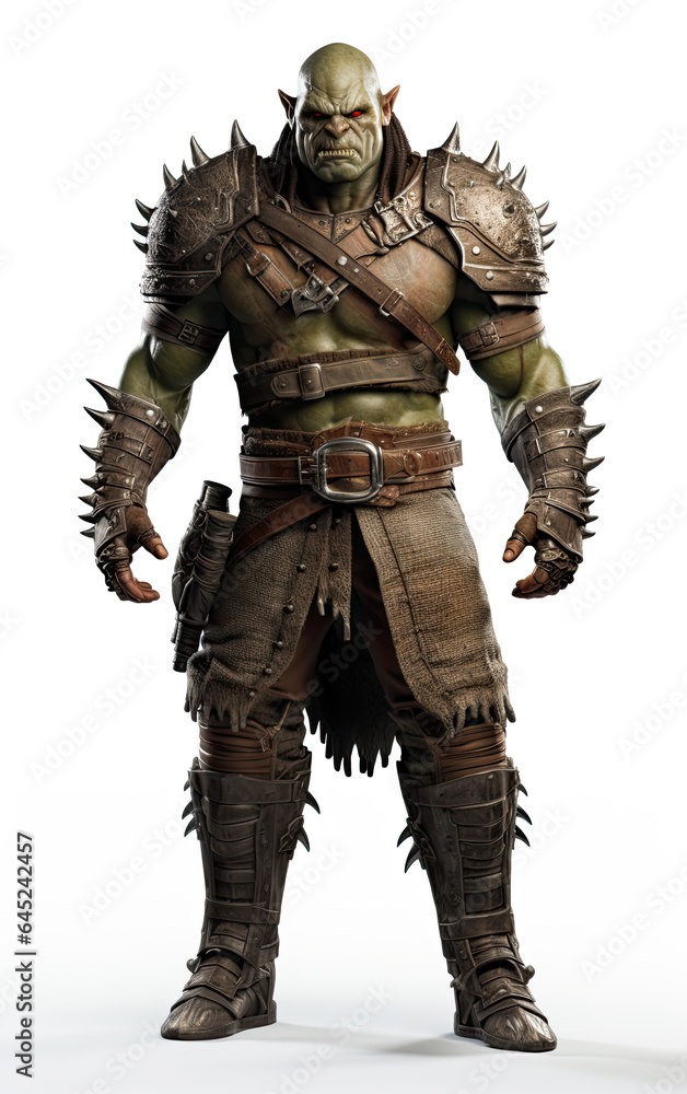 fierce Orc in Battle Armour on an isolated White Background Generative Ai fierce Orc in Battle Armour on an isolated White Background Generative Ai