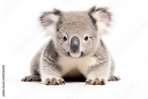 a koala bear sitting on a white surface