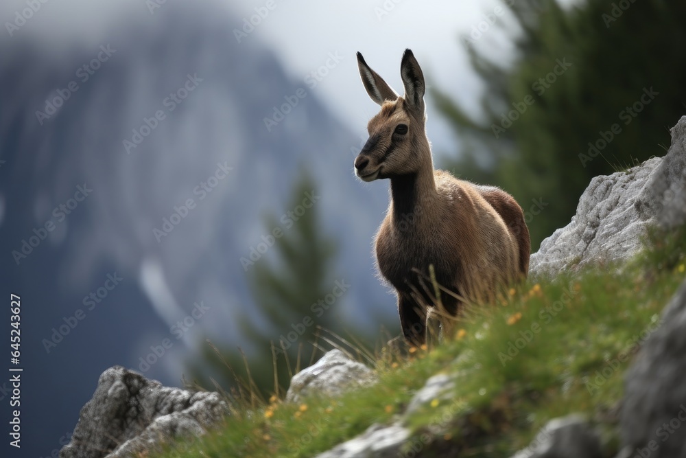 A goat standing on a grassy hillside A goat standing on a grassy hillside