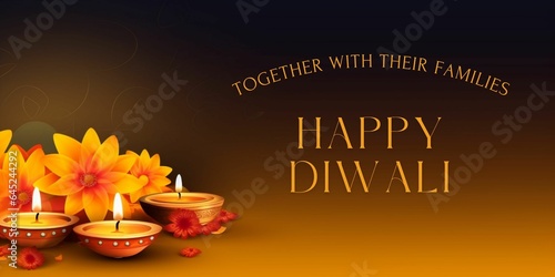 Gradient background for Diwali celebration illustration of burning diya Happy Diwali Holiday background Banner 