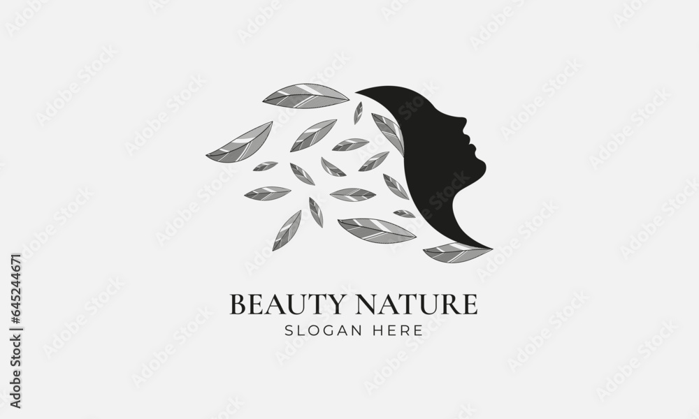 Beauty natural women face logo design. Natural logo for branding, corporate identity and business card