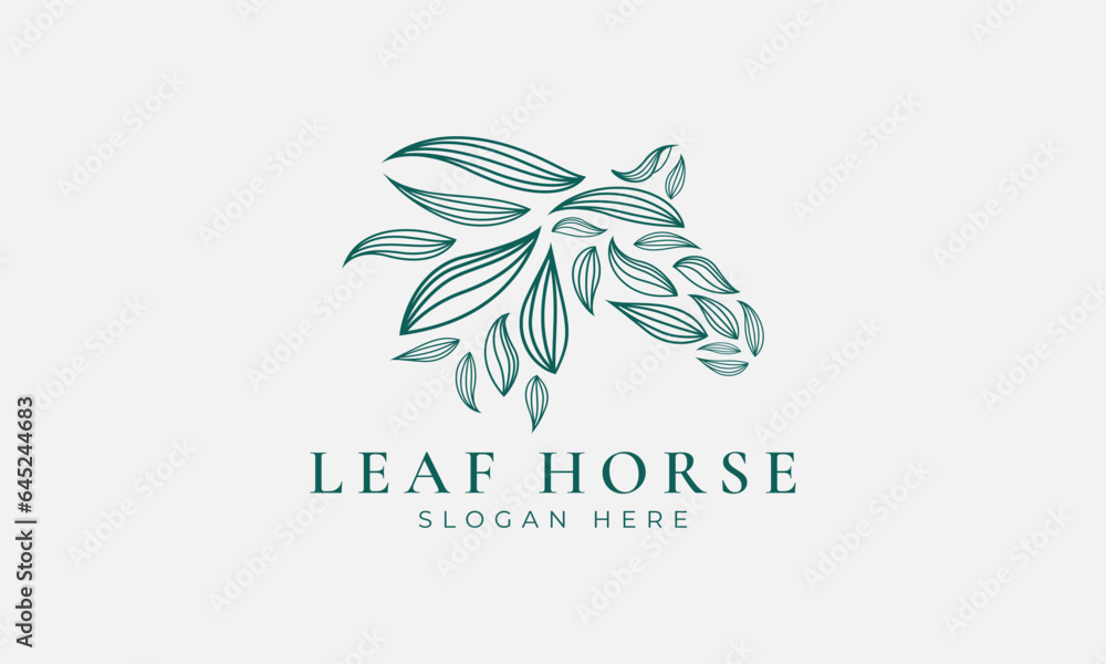 Green leaf horse logo modern design. Natural logo for branding, corporate identity and business card Green leaf horse logo modern design. Natural logo for branding, corporate identity and business card