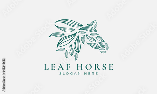 Green leaf horse logo modern design. Natural logo for branding, corporate identity and business card