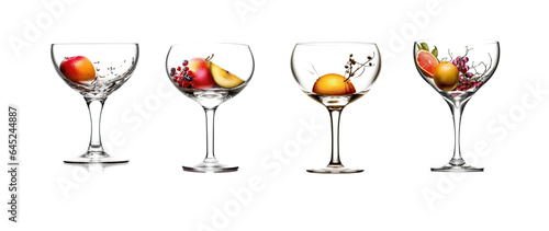 set of fruit in a glass cup isolated on white background