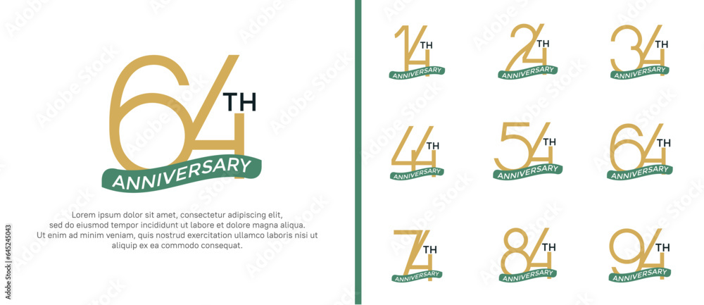 set of anniversary logo brown color and green ribbon on white background for celebration moment