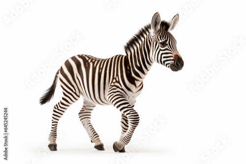 a zebra walking across a white surface