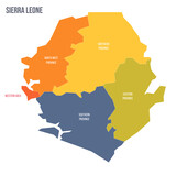 Sierra Leone political map of administrative divisions - provinces and one area. Colorful spectrum political map with labels and country name.