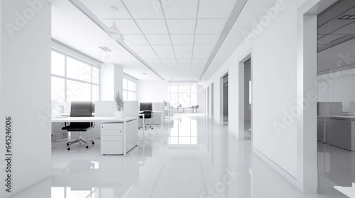 Blur focus of White open space office interior, background modren office Day light © Morng