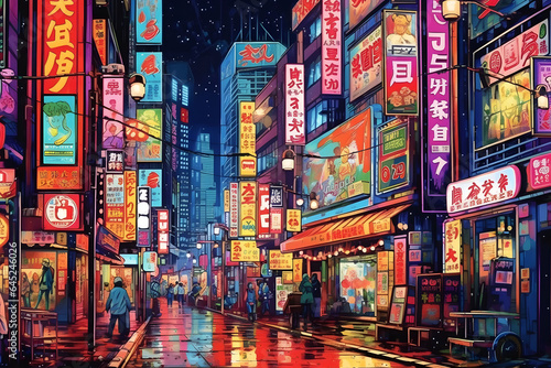 view of Tokyo city street lights at night Made with Generative AI photo