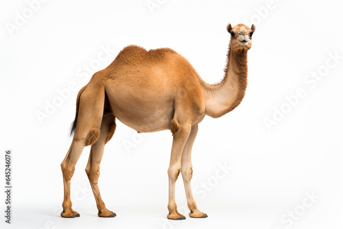 a camel standing on a white surface with a white background
