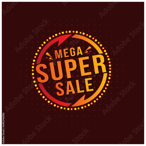 Mega Super Sale, Promotional Advertising Logo Design Template Vector. Retro Lights Logo