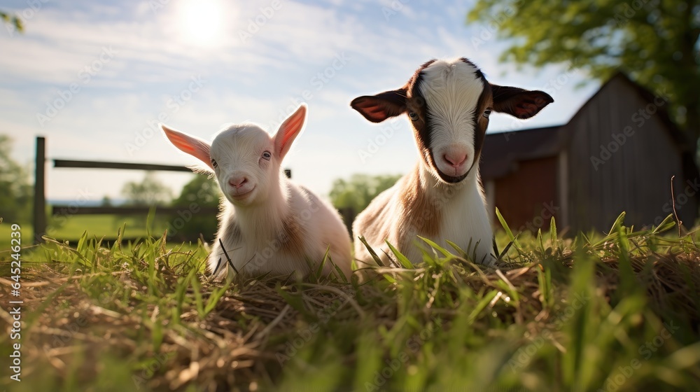 Obraz premium serene beauty of farm life with goats.