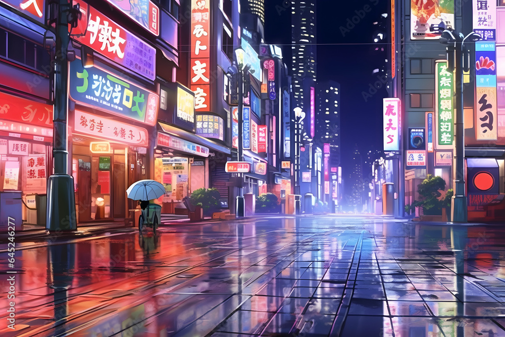 view of Tokyo city street lights at night Made with Generative AI view of Tokyo city street lights at night Made with Generative AI