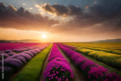 lavender field at sunset  Generated Ai