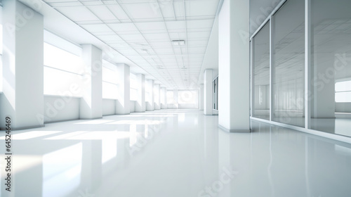 Blur focus of White open space office interior, background modren office Day light