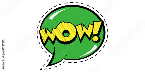 Comic bubble "wow!". Green colour. Speech bubble, lol sticker in pop art style. Vector illustration.