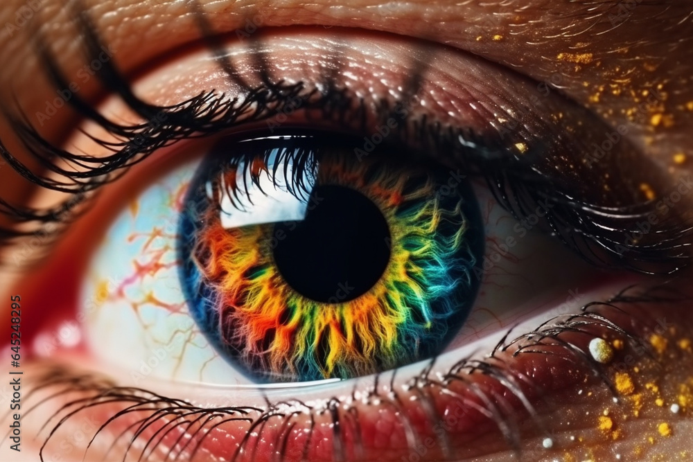 Close-up of a woman's eye with iris. Macro generative ai
